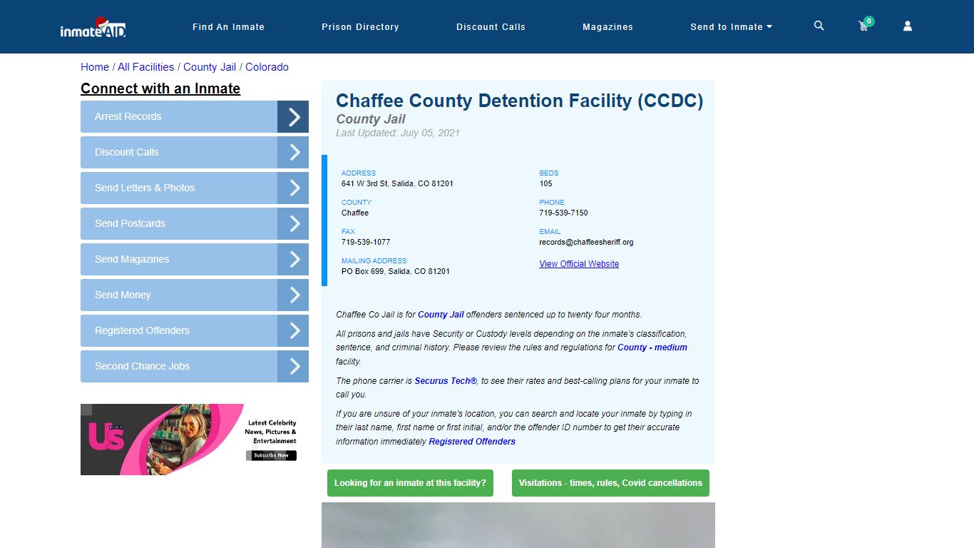 Chaffee County Detention Facility (CCDC) - Inmate Locator - Salida, CO