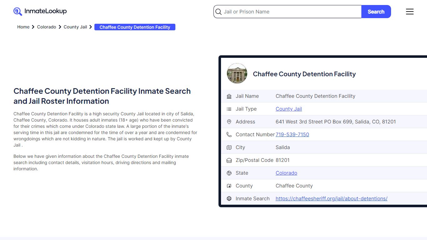 Chaffee County Detention Facility Inmate Search, Jail ... - Inmate Lookup