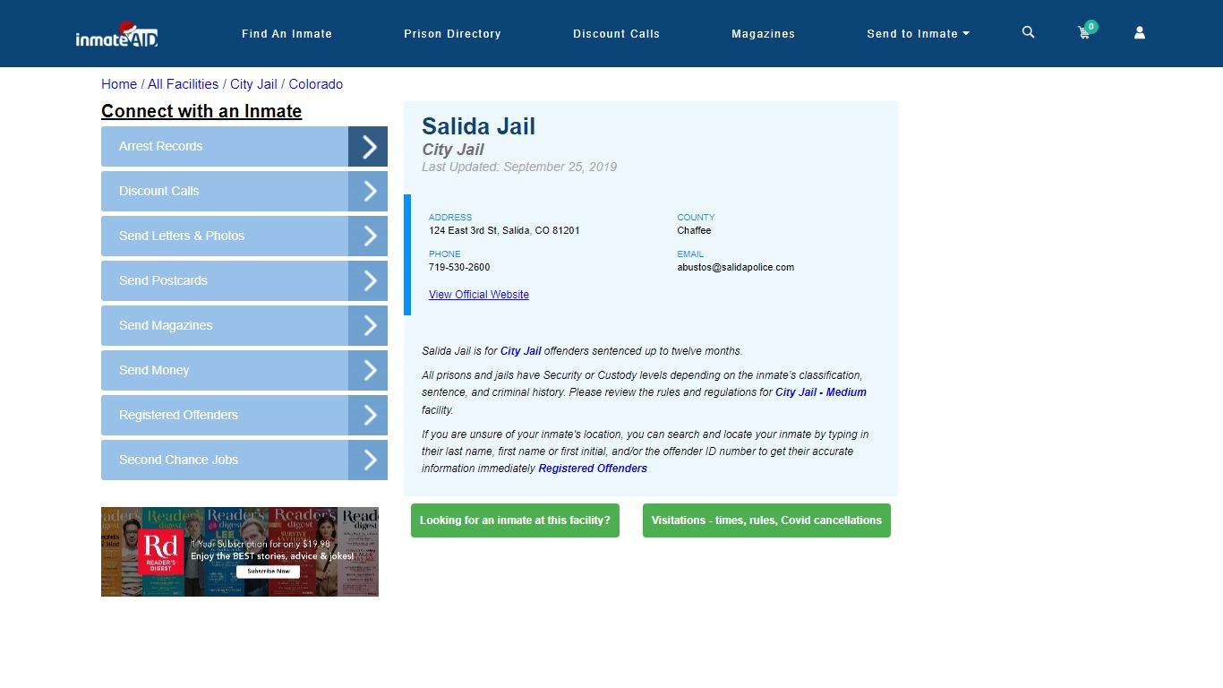 Salida Jail | Inmate Locator
