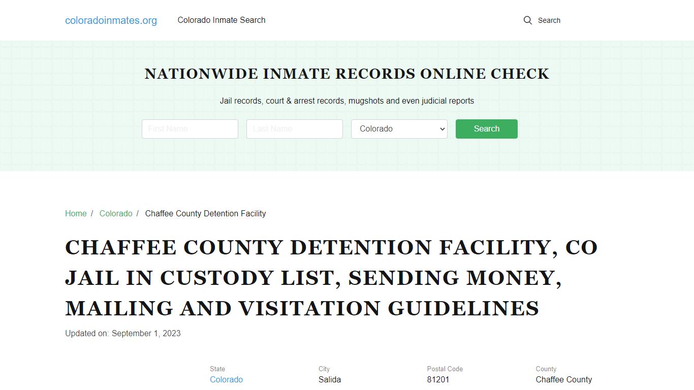 Chaffee County Detention Facility, CO: Incarcerated Inmate Search ...